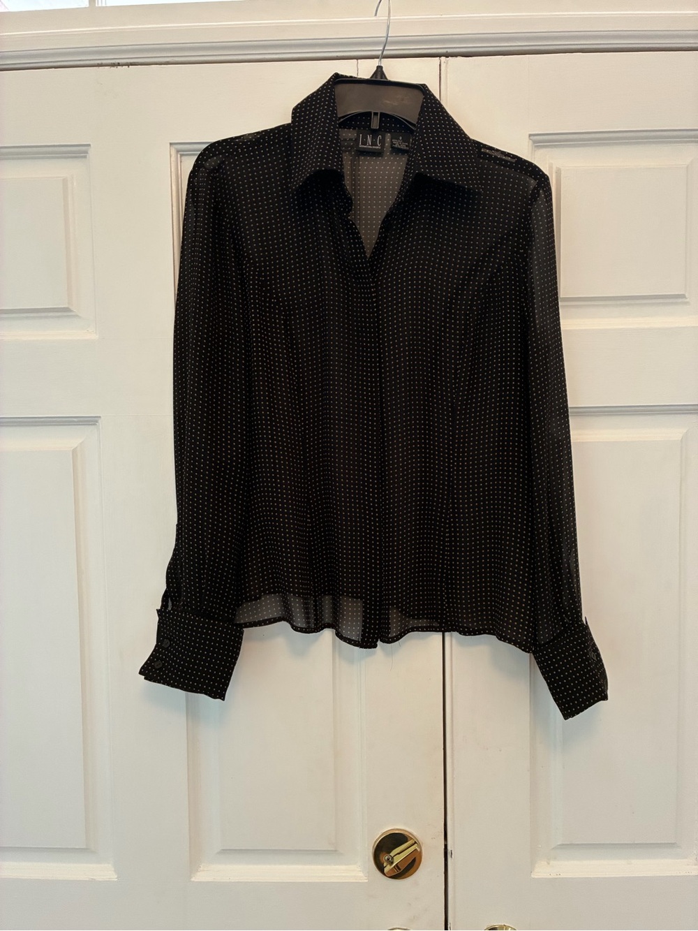 INC International Concepts Black Dot Sheer Button-Up Blouse